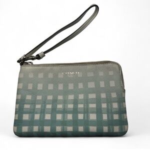 Coach L-Zip Small Wristlet in Gingham Saffiano Leather